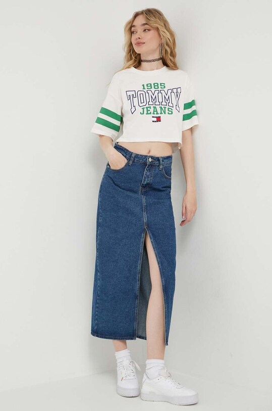 Bombažna kratka majica Tommy Jeans DW0DW16150 bež AW23