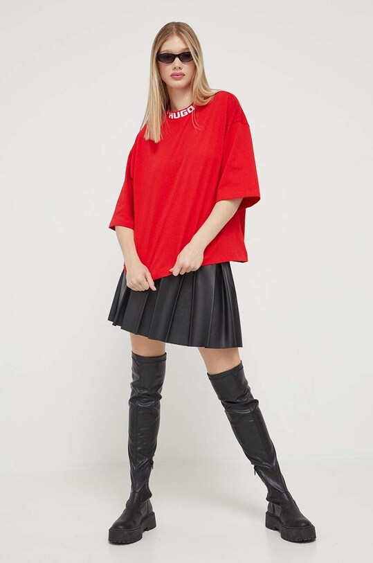 Βαμβακερό μπλουζάκι HUGO 50495059 κόκκινο AW23