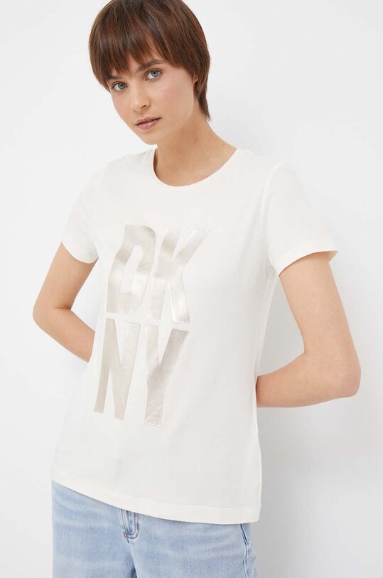 Dkny t-shirt z elastanem beżowy P3EHFDNA