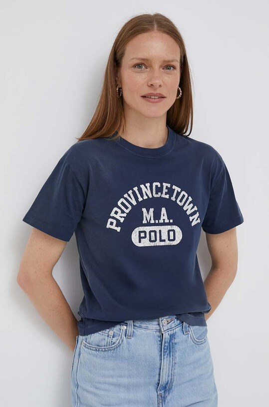 Βαμβακερό μπλουζάκι Polo Ralph Lauren σκούρο μπλε 211910137