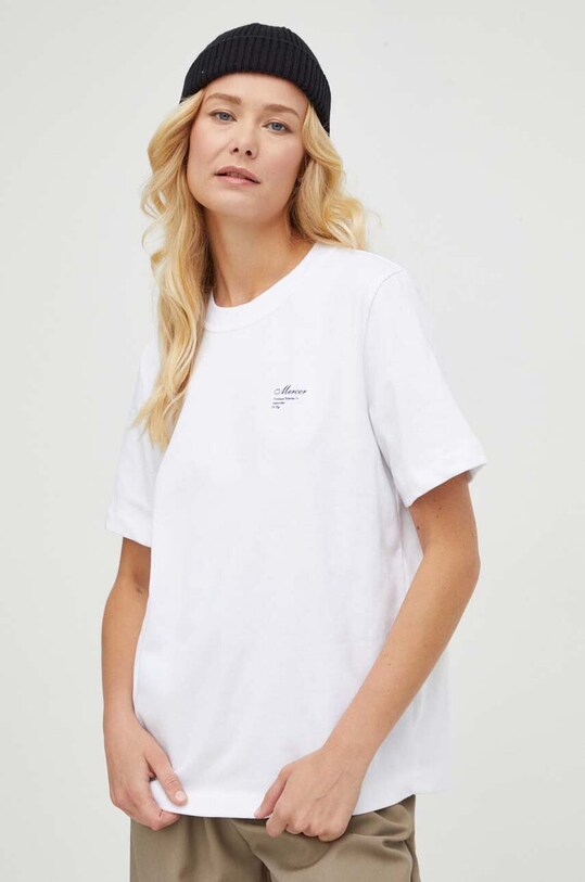 Βαμβακερό μπλουζάκι The Mercer Brand βαμβάκι λευκό MEAP233007