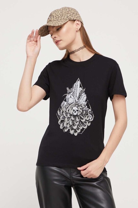 Βαμβακερό μπλουζάκι Volcom βαμβάκι μαύρο B3532312.BLK
