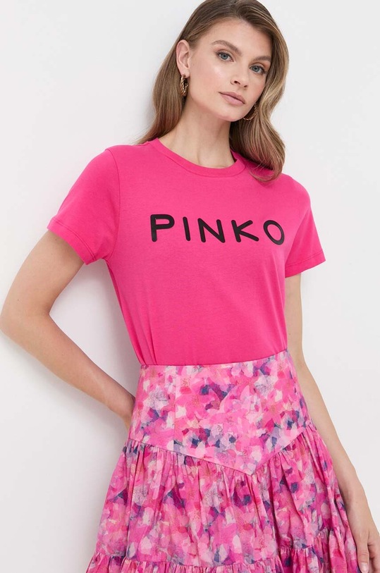 Pinko t-shirt bawełniany regular różowy 101752.A150