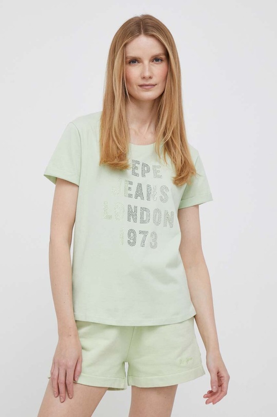Βαμβακερό μπλουζάκι Pepe Jeans AGNES πράσινο PL505570.610