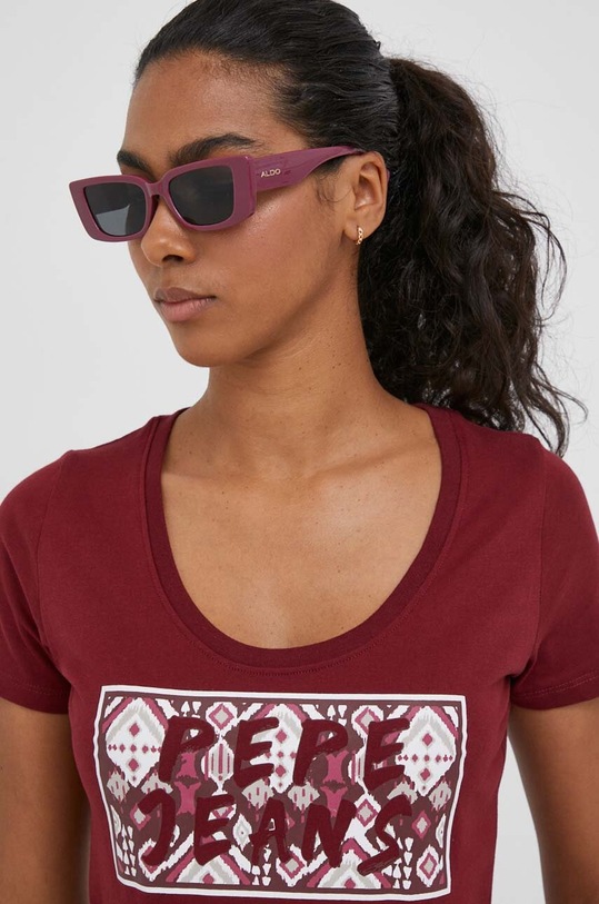 Pepe Jeans t-shirt bawełniany nadruk bordowy PL505592.299