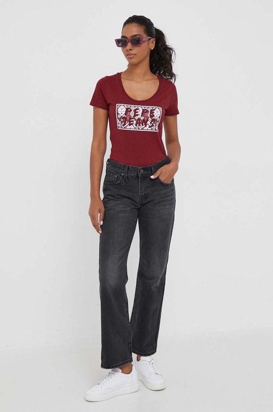 Pepe Jeans t-shirt bawełniany PL505592.299 bordowy AW23