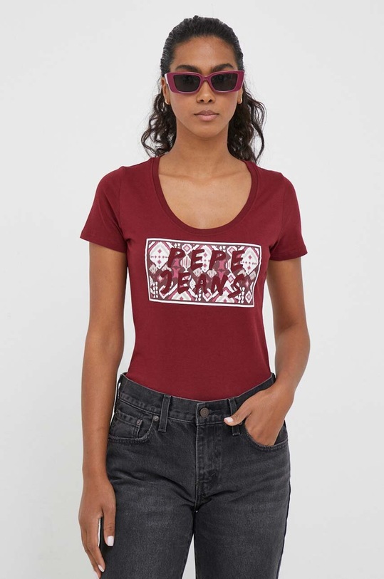 Pepe Jeans t-shirt bawełniany bordowy PL505592.299