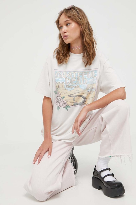 Abercrombie & Fitch t-shirt bawełniany nadruk beżowy KI157.3092.178