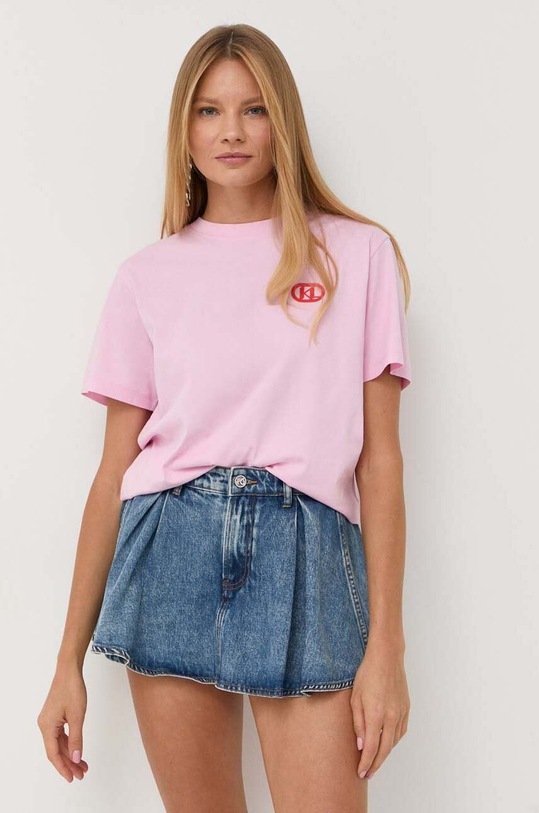 Karl Lagerfeld t-shirt bawełniany nadruk różowy 235W1711