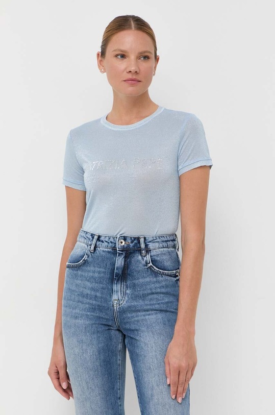 Patrizia Pepe t-shirt z elastanem niebieski 8K0159.K128