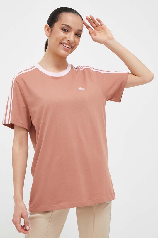 Хлопковая футболка adidas коричневый IM2871