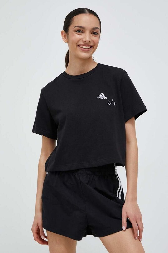 Βαμβακερό μπλουζάκι adidas απλικέ μαύρο IJ8743