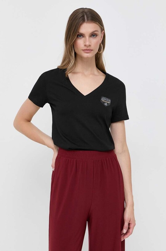 Bombažna kratka majica Armani Exchange Bombaž črna 6RYT37.YJ3RZ