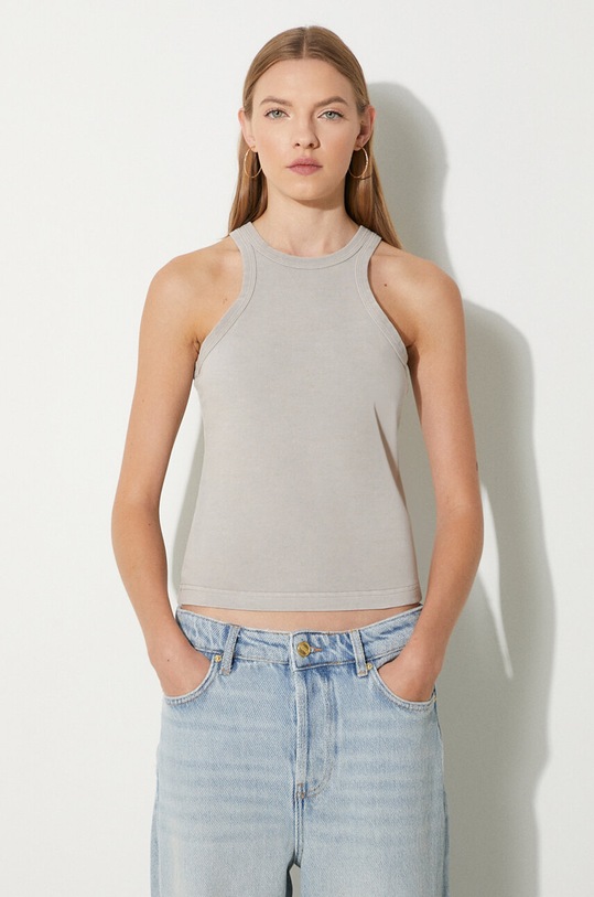 Pamučni top Samsoe Samsoe slim siva F23300037