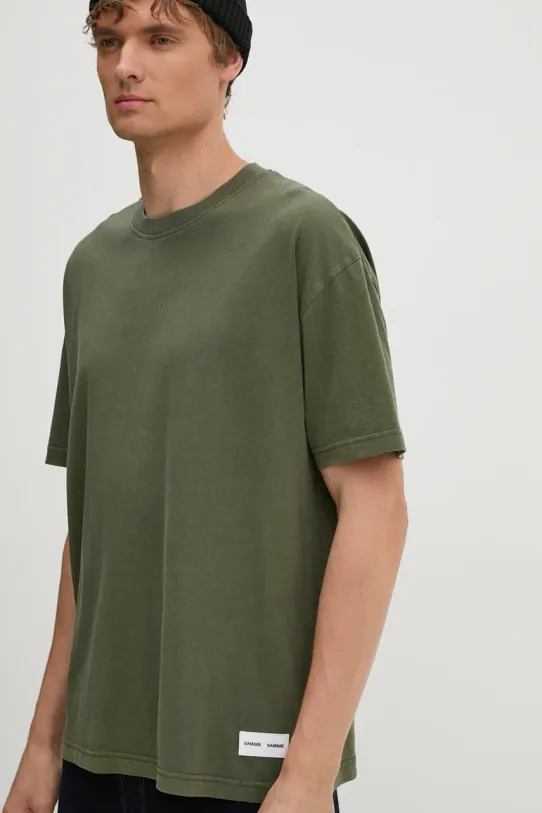 Bavlněné tričko Samsoe Samsoe kulatý zelená M22300090