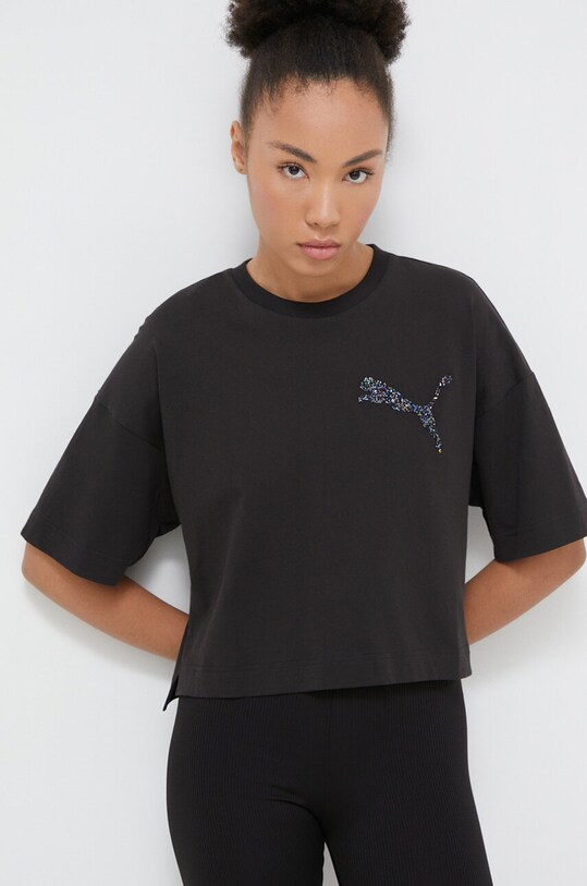 Puma t-shirt bawełniany PUMA X SWAROVSKI aplikacja czarny 622249