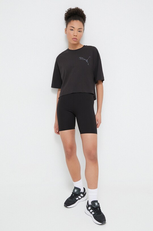 Puma t-shirt bawełniany PUMA X SWAROVSKI 622249 czarny AW23
