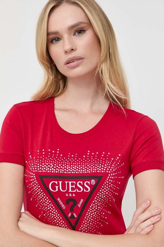 Guess t-shirt z elastanem czerwony W3BI55.J1314