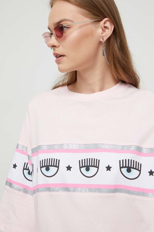 Βαμβακερό μπλουζάκι Chiara Ferragni στάμπα ροζ 75CBHF01