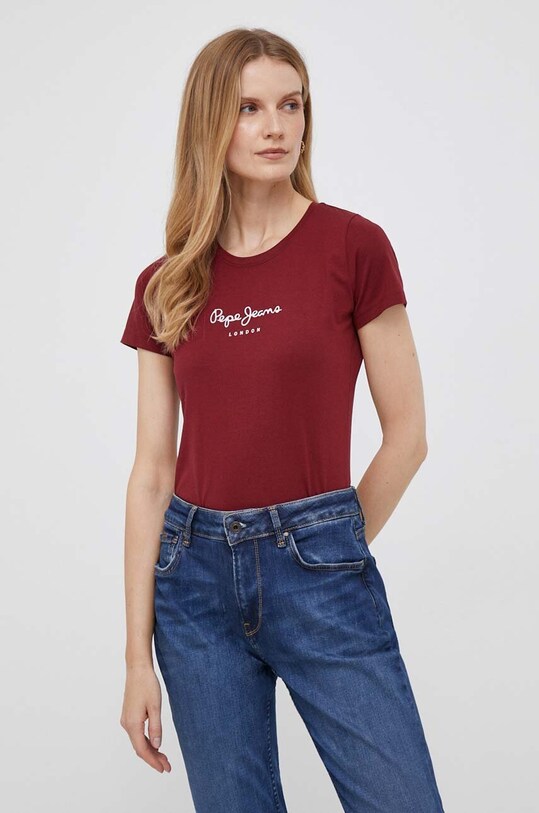 Tričko Pepe Jeans potisk burgundské PL505202.299