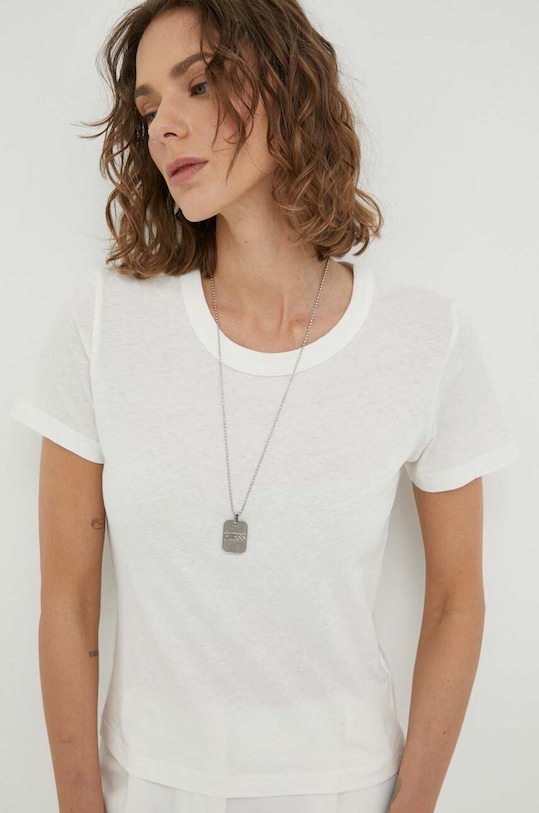 Bavlnené tričko American Vintage T-SHIRT MC COL ROND slim biela GAMI02B