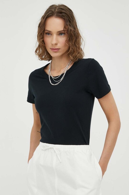 American Vintage tricou din bumbac uni negru GAMI02B