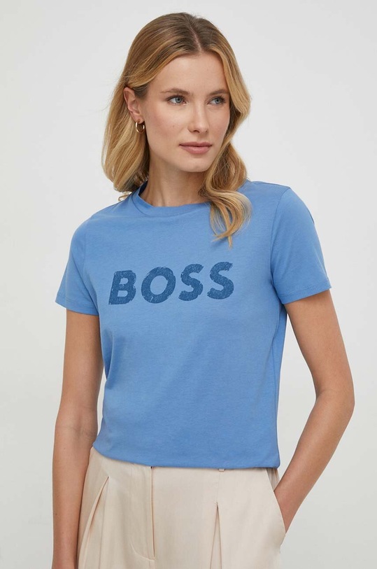 BOSS Orange t-shirt bawełniany BOSS ORANGE nadruk niebieski 50501139