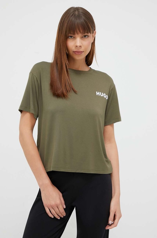 HUGO t-shirt lounge z elastanem zielony 50490707