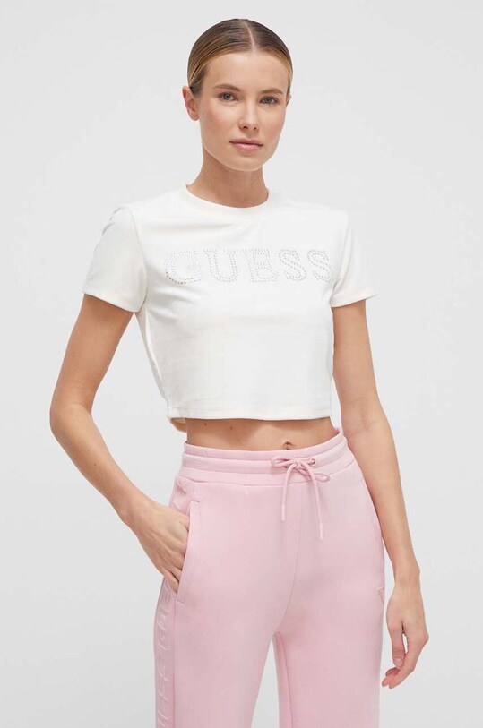Футболка из велюра Guess COUTURE с эластаном бежевый V3BI01.KBXI2