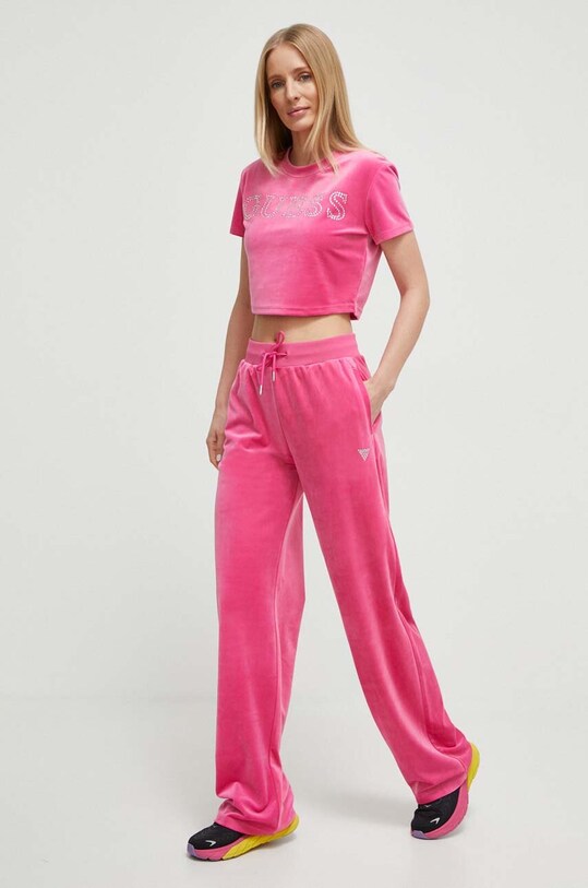 Guess t-shirt welurowy COUTURE V3BI01.KBXI2 różowy AW24
