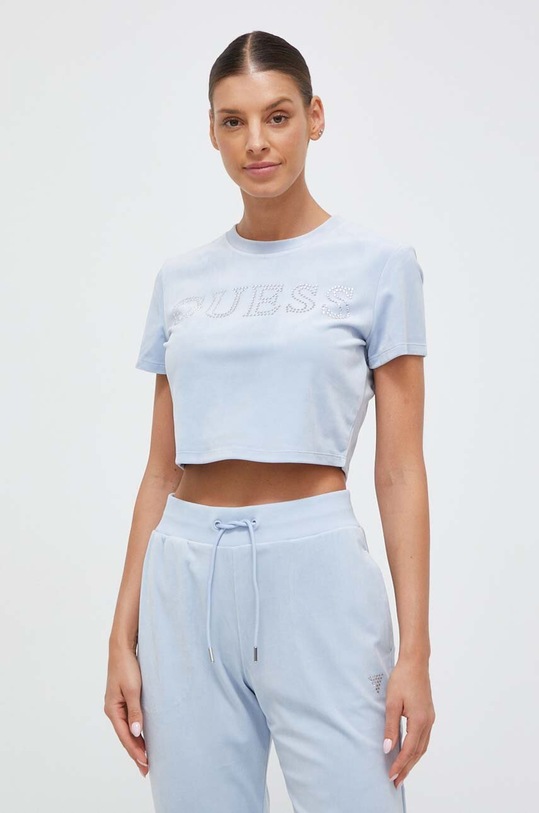 Guess t-shirt welurowy COUTURE niebieski V3BI01.KBXI2