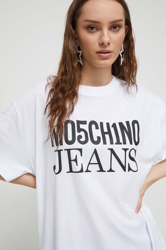 Βαμβακερό μπλουζάκι Moschino Jeans στάμπα λευκό 0707.8762