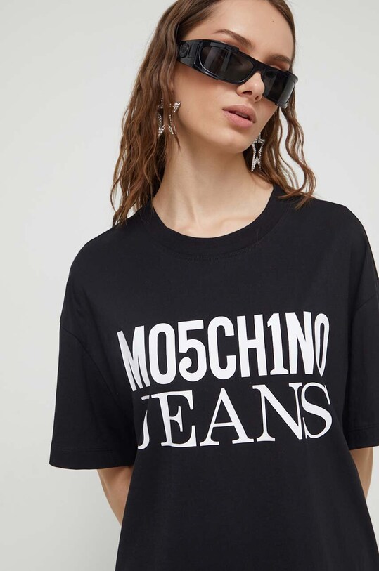 Βαμβακερό μπλουζάκι Moschino Jeans στάμπα μαύρο 0707.8762