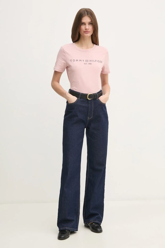Бавовняна футболка Tommy Hilfiger WW0WW40276 рожевий SS25