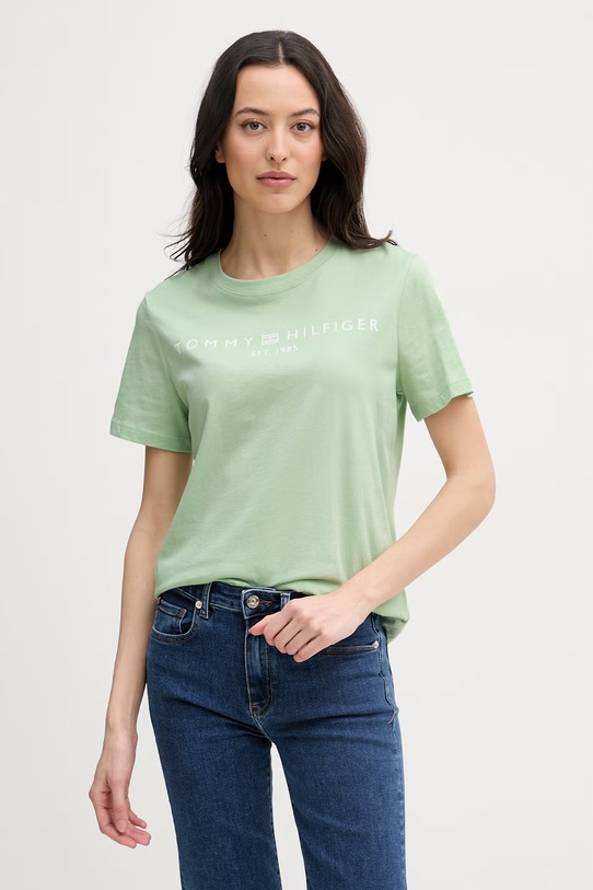 Tommy Hilfiger tričko dámské bavlněné zelená WW0WW40276