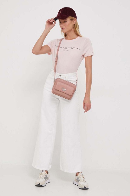 Bavlnené tričko Tommy Hilfiger WW0WW40276 ružová SS25