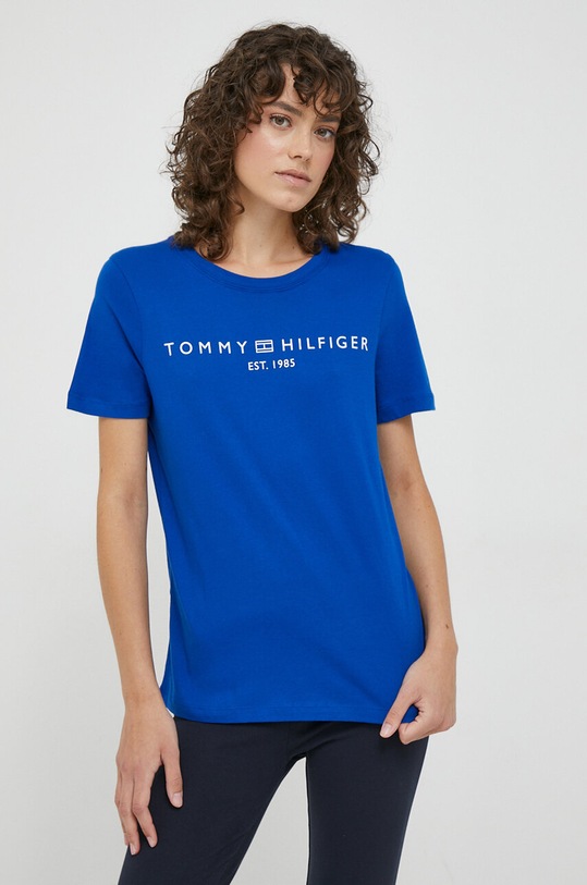 Tommy Hilfiger t-shirt bawełniany nadruk niebieski WW0WW40276