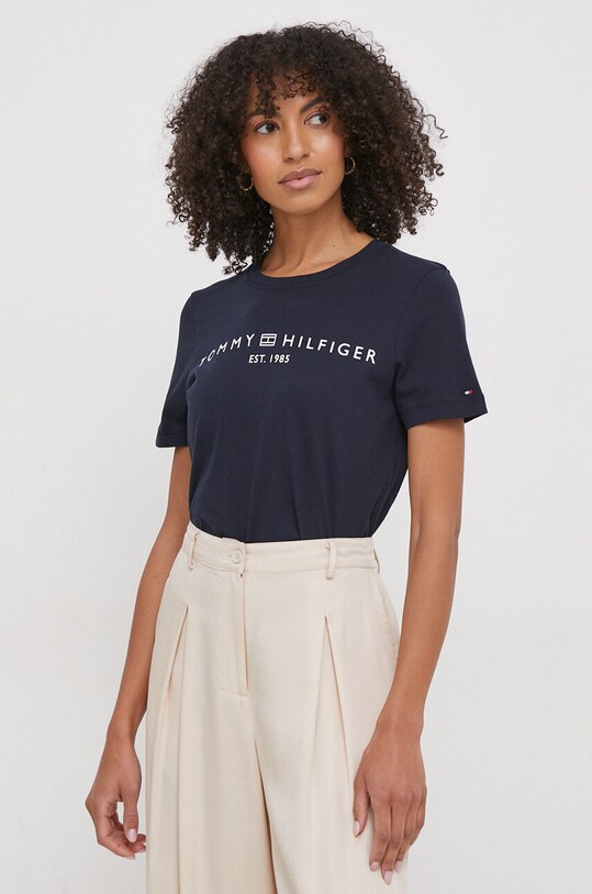 Βαμβακερό μπλουζάκι Tommy Hilfiger σκούρο μπλε WW0WW40276