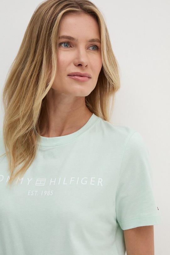 Tommy Hilfiger tricou din bumbac WW0WW40276 turcoaz SS26