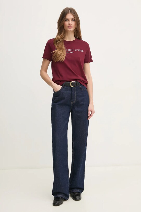 Бавовняна футболка Tommy Hilfiger WW0WW40276 бордо SS25