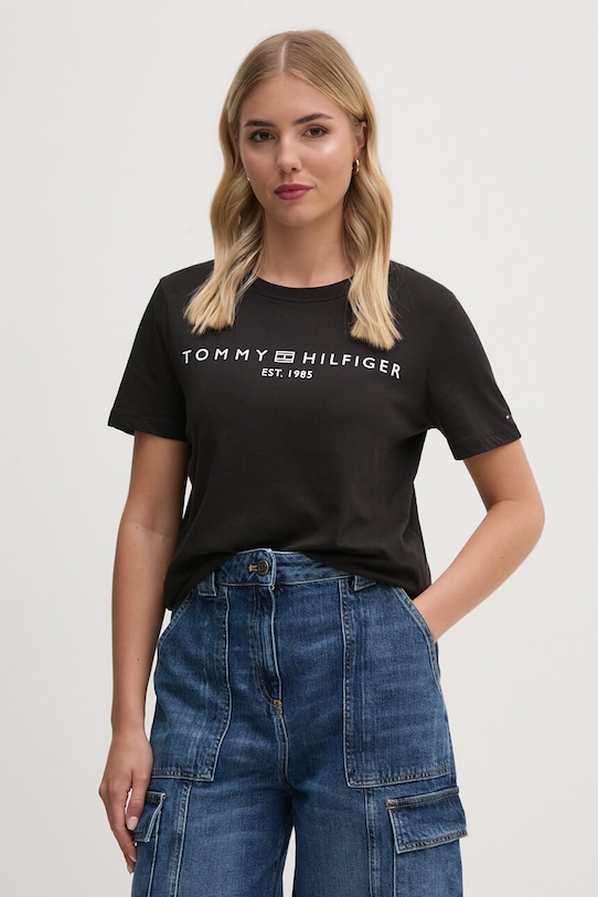 Bavlnené tričko Tommy Hilfiger potlač čierna WW0WW40276