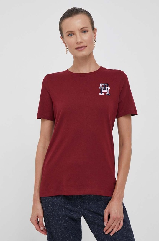 Tommy Hilfiger pamut póló pamut burgundia WW0WW40837