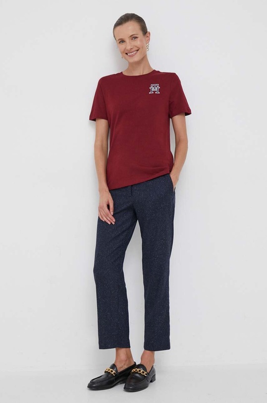 Tommy Hilfiger pamut póló WW0WW40837 burgundia AW23