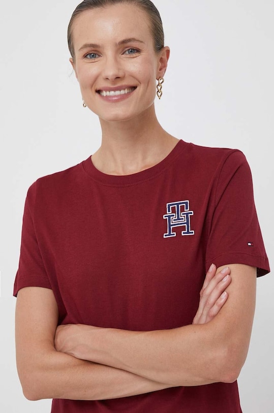 Βαμβακερό μπλουζάκι Tommy Hilfiger μπορντό WW0WW40837