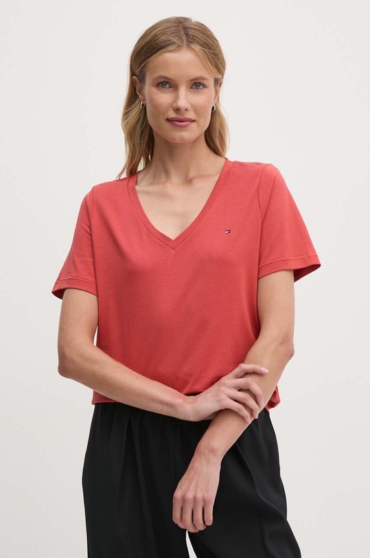 Bavlnené tričko Tommy Hilfiger jednofarebný červená WW0WW39781