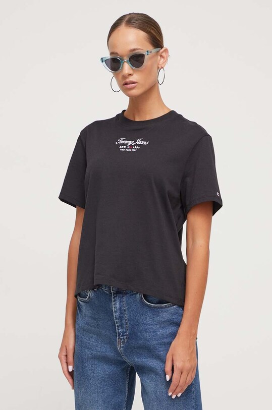 Βαμβακερό μπλουζάκι Tommy Jeans βαμβάκι μαύρο DW0DW16444
