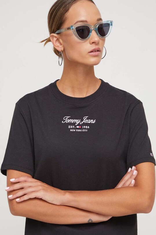 Βαμβακερό μπλουζάκι Tommy Jeans μαύρο DW0DW16444