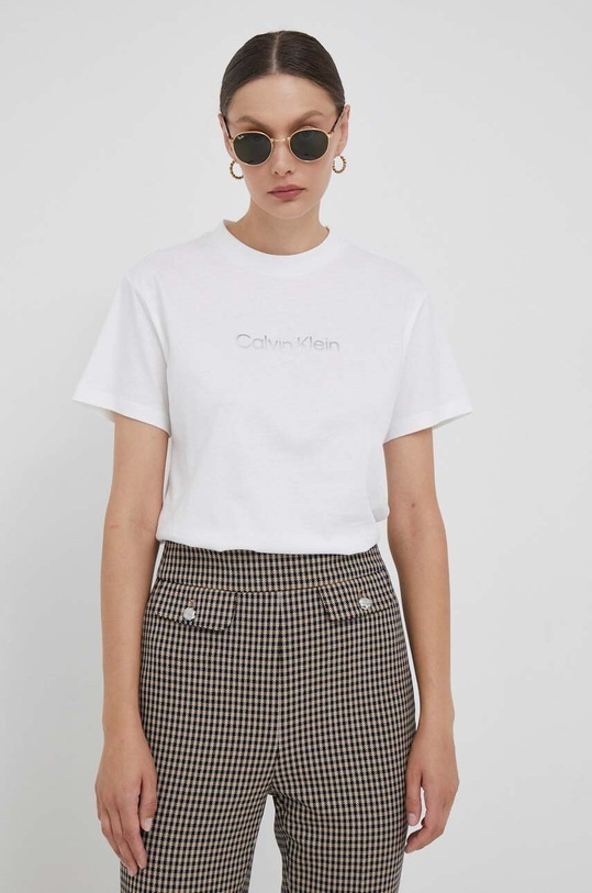Βαμβακερό μπλουζάκι Calvin Klein μπεζ K20K206814
