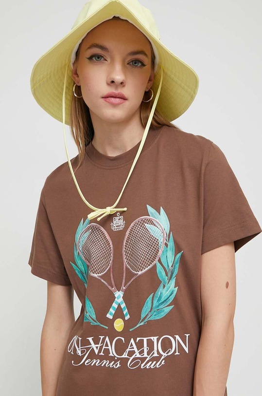 On Vacation tricou din bumbac OVC.LT85 maro AW23