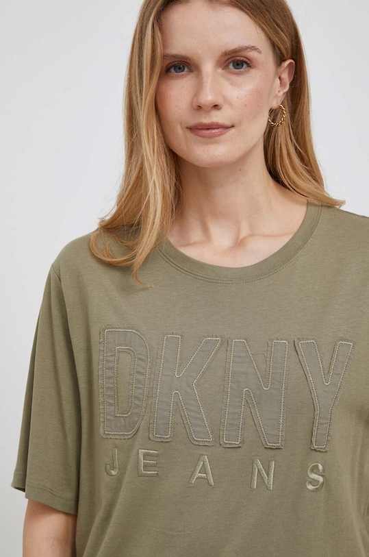 Dkny t-shirt aplikacja zielony E33T9USB
